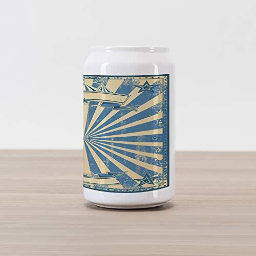 Ambesonne Vintage Blue Cola Can Shape Piggy Bank, Carnival Show Themed Rustic Retro Circus Tent with Starry Frame, Ceramic Cola Shaped Coin Box Money Bank for Cash Saving, Blue and Beige Ambesonne Vintage Blue Cola Can Shape Piggy Bank, Carnival Show Themed Rustic Retro Circus Tent with Starry Frame, Ceramic Cola Shaped Coin Box Money Bank for Cash Saving, Blue and Beige