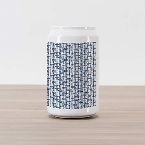 Ambesonne Ethnic Cola Can Shape Piggy Bank, Messy Waves and Small Triangles Indonesian Traditional Pattern Watercolors, Ceramic Cola Shaped Coin Box Money Bank for Cash Saving, Navy Blue and Cream