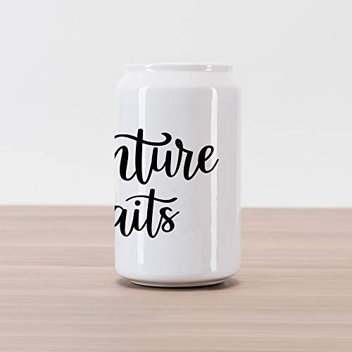 Ambesonne Adventure Awaits Cola Can Shape Piggy Bank, Travel Typography with Airplane New Destinations Holiday Vacation, Ceramic Cola Shaped Coin Box Money Bank for Cash Saving, Black and White