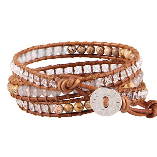 KELITCH Womens Crystal Agate Mixed 3 Wrap Bracelet Handmade Adjustable Friendship Bracelets Bangles New