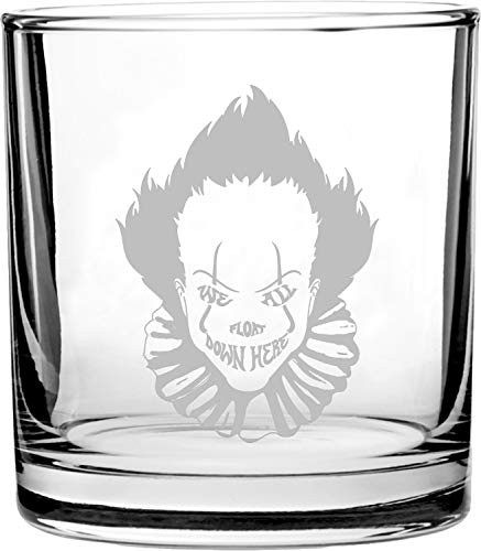 We All Float Down Here Horror Movie Clown - 3D Laser Engraved Scotch Whiskey Glass 10.5 oz