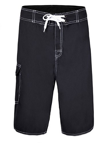unitop Men's Swim Trunks Solid Quick Dry Surf Shorts Black 34