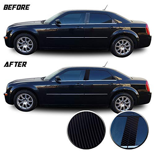 Optix Window Pillar Post Trim Vinyl Overlay Wrap Decal Compatible with and Fits Chrysler 300 2005 2006 2007 2008 2009 2010 - Carbon Fiber Black