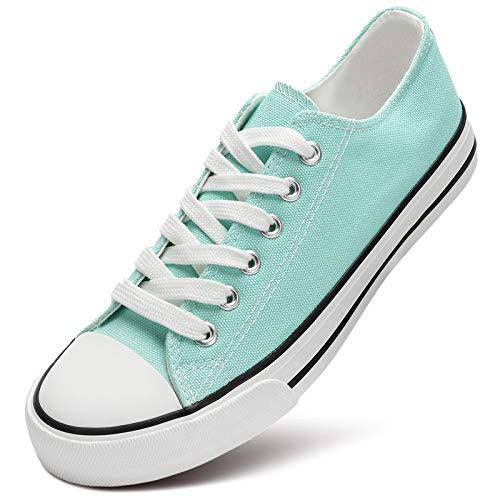 ZGR Womens Canvas Low Top Sneaker Lace-up Classic Casual Shoes-Green, US8-