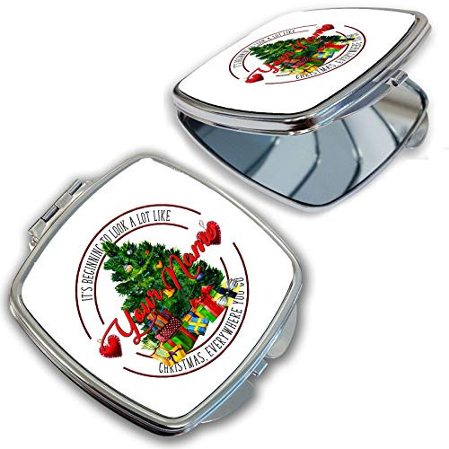 BRGiftShop Personalized Custom Name Its Beginning To Look A Lot Like ChristmasCompact Pocket Cosmetic Mirror