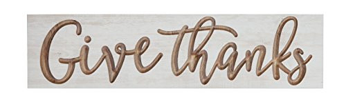 P. GRAHAM DUNN Give Thanks Script Whitewash 24 x 5.5 Solid Wood Carved Barnhouse Block Sign