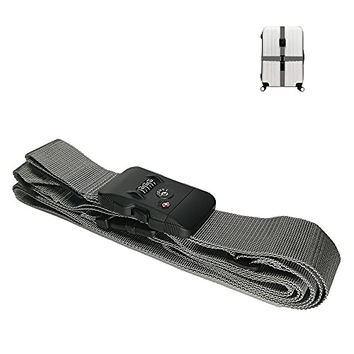 Luggage Straps with TSA Approved Combination Lock Adjustable Non-Slip Cross Strap for 20-34 inch suitcases Travel Suitcase Belt -Black-