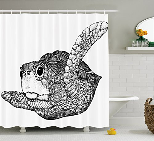 Ambesonne Nautical Shower Curtain, Cute Sea Turtle Marine Animal Exotic Creature Ocean Underwater Illustration, Fabric Bathroom Decor Set with Hooks, 84 Inches Extra Long, Light Grey White Ambesonne Nautical Shower Curtain, Cute Sea Turtle Marine Animal Exotic Creature Ocean Underwater Illustration, Fabric Bathroom Decor Set with Hooks, 84 Inches Extra Long, Light Grey White