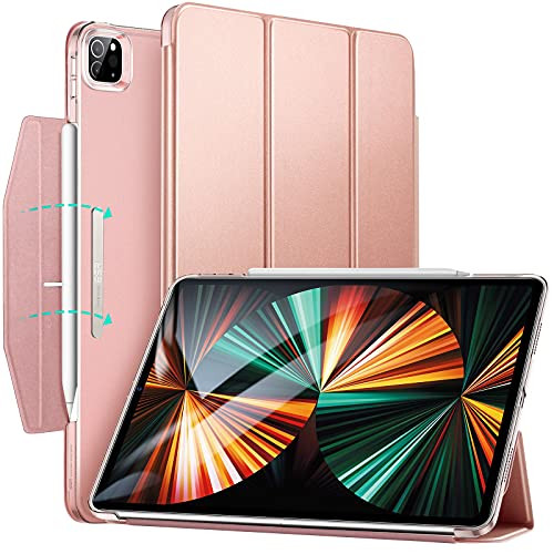 ESR Trifold Case Compatible with iPad Pro 12.9 Inch 2021 -5th Generation-, Translucent Stand Case with Clasp, Auto Sleep and Wake, Pencil 2 Wireless Charging, Ascend Series, Rose Gold