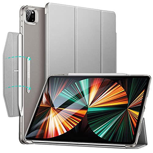 ESR Trifold Case Compatible with iPad Pro 12.9 Inch 2021 -5th Generation-, Translucent Stand Case with Clasp, Auto Sleep and Wake, Pencil 2 Wireless Charging, Ascend Series, Grey