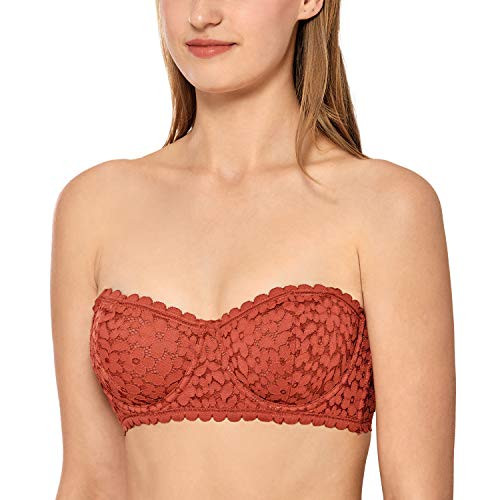 DOBREVA Women's Lace Strapless Balconette Bandeau Tube Top Unlined Underwire Bra Pumpkin 38DD DOBREVA Women's Lace Strapless Balconette Bandeau Tube Top Unlined Underwire Bra Pumpkin 38DD