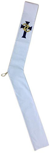 White Wedding Deacon Clergy Stole in Gold Embroidery with Blue Velvet Cross