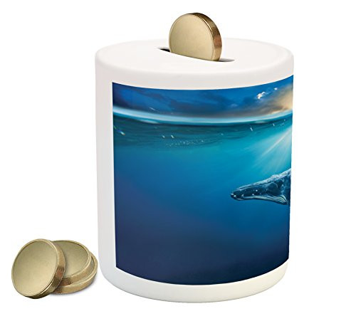 Lunarable Underwater Piggy Bank, Whale in Water Aquatic Sunbeams Scenery Natural Underwater Animal Work of Art Print, Printed Ceramic Coin Bank Money Box for Cash Saving, Blue Lunarable Underwater Piggy Bank, Whale in Water Aquatic Sunbeams Scenery Natural Underwater Animal Work of Art Print, Printed Ceramic Coin Bank Money Box for Cash Saving, Blue