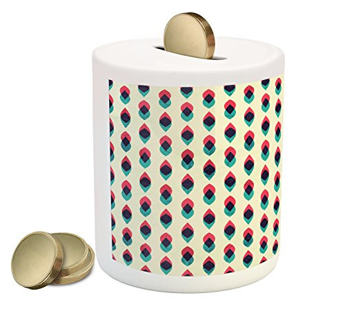Ambesonne Vintage Piggy Bank, Geometric Retro Style Curve Pattern Grunge Style Traditional Design, Printed Ceramic Coin Bank Money Box for Cash Saving, Blue Red and Cream Ambesonne Vintage Piggy Bank, Geometric Retro Style Curve Pattern Grunge Style Traditional Design, Printed Ceramic Coin Bank Money Box for Cash Saving, Blue Red and Cream