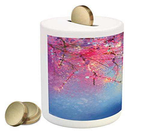 Ambesonne Flower Piggy Bank, Sakura Branches Hangs Down from Tree Branch Dramatic Night Oriental Plant Image Art, Printed Ceramic Coin Bank Money Box for Cash Saving, Pink Blue Ambesonne Flower Piggy Bank, Sakura Branches Hangs Down from Tree Branch Dramatic Night Oriental Plant Image Art, Printed Ceramic Coin Bank Money Box for Cash Saving, Pink Blue