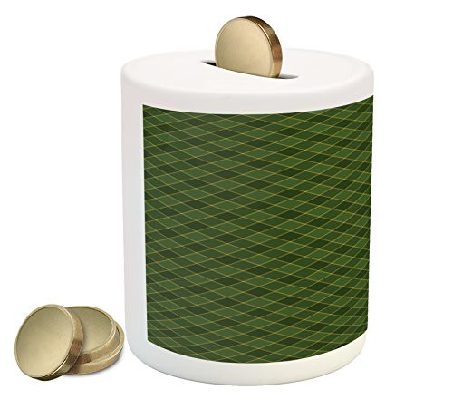 Lunarable Green Piggy Bank, Traditional Old Fashioned Argyle Pattern Retro Style Plaid, Printed Ceramic Coin Bank Money Box for Cash Saving, Hunter Green Forrest Green Yellow Lunarable Green Piggy Bank, Traditional Old Fashioned Argyle Pattern Retro Style Plaid, Printed Ceramic Coin Bank Money Box for Cash Saving, Hunter Green Forrest Green Yellow