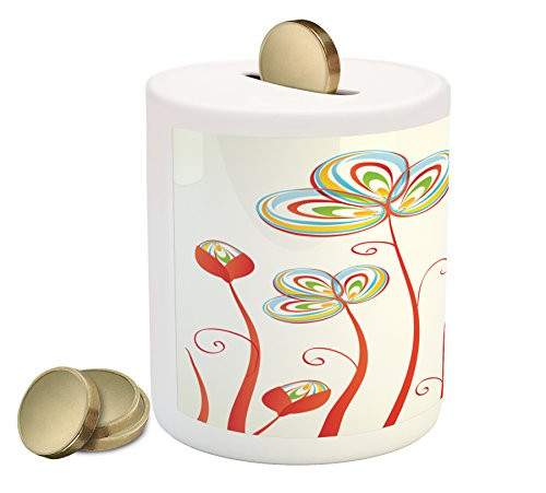 Lunarable Floral Piggy Bank, Vintage Flower Petals Blossoms Florets Retro Nature Inspired Beauty Image, Printed Ceramic Coin Bank Money Box for Cash Saving, Sky Blue Red Yellow Lunarable Floral Piggy Bank, Vintage Flower Petals Blossoms Florets Retro Nature Inspired Beauty Image, Printed Ceramic Coin Bank Money Box for Cash Saving, Sky Blue Red Yellow