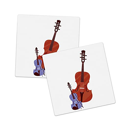 Lunarable Violin Sandstone Coaster Set of 2, Twin Instruments with Strings Cello Harmonic Tunes Rises Illustration, Absorbant Square Coasters for Drinks Mug Cups, 4.25", White Rust and Ceil Blue