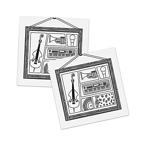 Lunarable Violin Sandstone Coaster Set of 2, Music Hanging in the Wall String Instruments Retrospective Line Art, Absorbant Square Coasters for Drinks Mug Cups, 4.25", White and Charcoal Grey