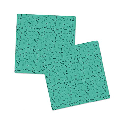 Lunarable Violin Sandstone Coaster Set of 2, Beauty of the String Musical Instruments Orderly Repeated Pattern, Absorbant Square Coasters for Drinks Mug Cups, 4.25", Turquoise and Dark Slate Blue