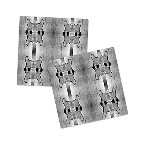 Lunarable Music Art Sandstone Coaster Set of 2, Electric Guitar with Strings Mono Colored Concrete Background Illustration, Absorbant Square Coasters for Drinks Mug Cups, 4.25", White and Grey