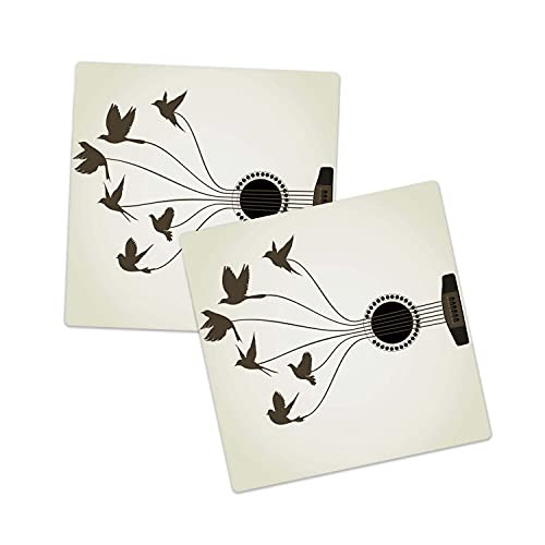 Lunarable Music Sandstone Coaster Set of 2, Bird Silhouettes Flying from the Strings of the Guitar Abstract Illustration, Absorbant Square Coasters for Drinks Mug Cups, 4.25", Sepia Black Beige