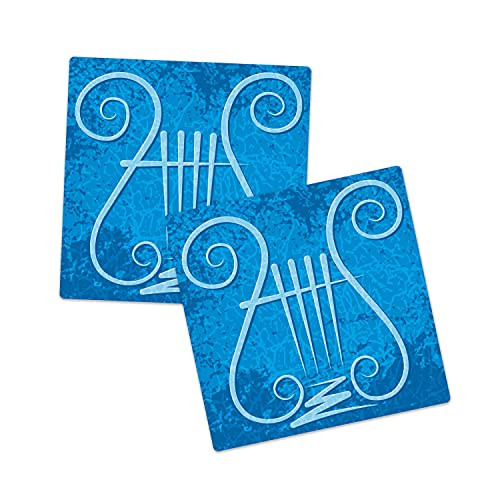 Lunarable Lyre Sandstone Coaster Set of 2, Greek Musical Instrument with 4 Strings on Blue Grunge Background, Absorbant Square Coasters for Drinks Mug Cups, 4.25", Blue Pale Blue