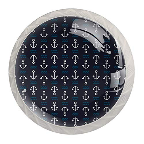 -4Pack- Crystal Glass Cabinet Knobs Multi Design Drawer Knobs Pulls for Dressers Wardrobes Bedside Table Nightstand Bookcase Anchor On Dark Blue