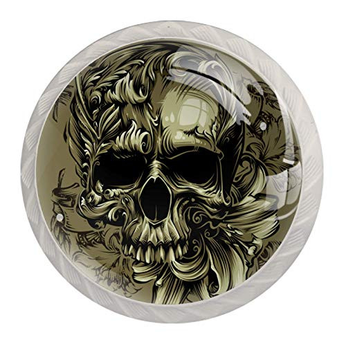 -4Pack- Crystal Glass Cabinet Knobs Multi Design Drawer Knobs Pulls for Dressers Wardrobes Bedside Table Nightstand Bookcase Floral Skull Flower