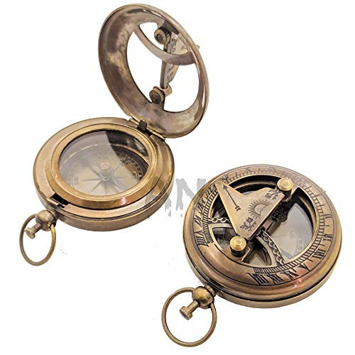 Ahad Nautical Pocket Sundial Compass, Push Button FACE Open Compass 5CM Sundial Clock for/Hiking/Outdoor/Hiking/Pocket Size