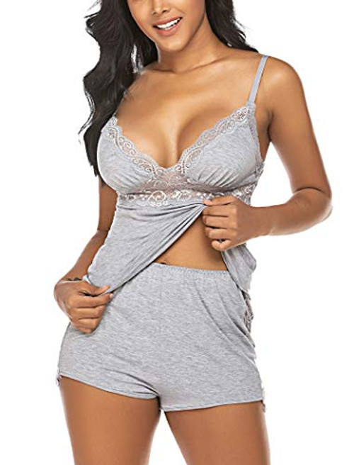 Avidlove Womens Sleepwear Lace Pajamas Cami PJS Set Sexy Nightwear -Medium, Gray- Avidlove Womens Sleepwear Lace Pajamas Cami PJS Set Sexy Nightwear -Medium, Gray-