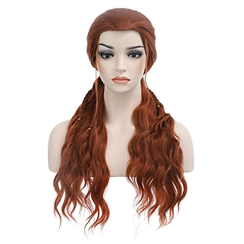 BERON Dark Orange Long Wigs Curly Cosplay Hair Wig with Braids Halloween Party Wig for Women Cap Included