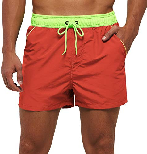 yuyangdpb Men's Swim Trunks Quick Dry Beach Shorts with Zipper Pockets and Mesh Lining Orange 2XL