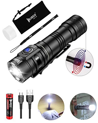 WUBEN E05 EDC Flashlight 900 Lumens USB Rechargeable 6 Modes Cree LED Flashlight Handsfree Waterproof Mini Torch with 14500 Battery Included