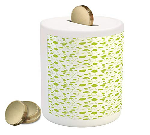 Ambesonne Floral Piggy Bank, Flourishing Leaves on Branches Pattern Botanical Nature Themed Spring Feels, Ceramic Coin Bank Money Box for Cash Saving, 3.6" X 3.2", Lime Green White Ambesonne Floral Piggy Bank, Flourishing Leaves on Branches Pattern Botanical Nature Themed Spring Feels, Ceramic Coin Bank Money Box for Cash Saving, 3.6" X 3.2", Lime Green White