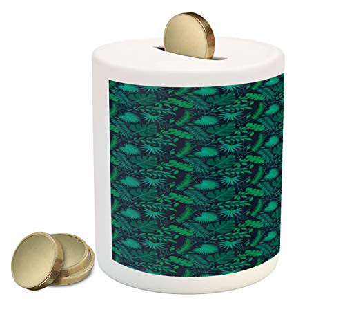 Ambesonne Tropical Piggy Bank, Leaves Hibiscus Plumeria Jungle Trees, Ceramic Coin Bank Money Box for Cash Saving, 3.6" X 3.2", Indigo Jade Green Ambesonne Tropical Piggy Bank, Leaves Hibiscus Plumeria Jungle Trees, Ceramic Coin Bank Money Box for Cash Saving, 3.6" X 3.2", Indigo Jade Green