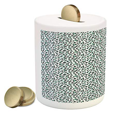 Ambesonne Leopard Piggy Bank, Abstract Colored Animal Skin Print Spots Pattern Cold Tones, Ceramic Coin Bank Money Box for Cash Saving, 3.6" X 3.2", Sea Green Charcoal Grey