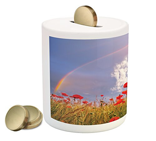 Ambesonne Poppy Flower Piggy Bank, Meadow with Poppies and Rainbow Reflection in Air Sky Happiness Concept, Ceramic Coin Bank Money Box for Cash Saving, 3.6" X 3.2", Red Green Blue Ambesonne Poppy Flower Piggy Bank, Meadow with Poppies and Rainbow Reflection in Air Sky Happiness Concept, Ceramic Coin Bank Money Box for Cash Saving, 3.6" X 3.2", Red Green Blue