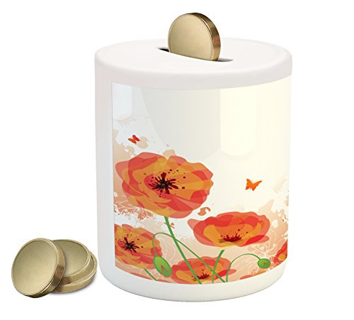 Ambesonne Poppy Flower Piggy Bank, Digital Watercolors Design of Poppy Classic Botany Bouquet Patterns Print, Ceramic Coin Bank Money Box for Cash Saving, 3.6" X 3.2", Red White Ambesonne Poppy Flower Piggy Bank, Digital Watercolors Design of Poppy Classic Botany Bouquet Patterns Print, Ceramic Coin Bank Money Box for Cash Saving, 3.6" X 3.2", Red White