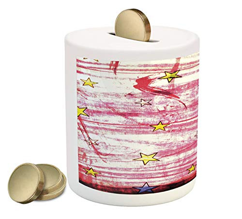 Ambesonne Retro Piggy Bank, Little Luminous Stars Over Grunge Retro Style Background Celestial Theme Art, Printed Ceramic Coin Bank Money Box for Cash Saving, Red Blue Yellow Ambesonne Retro Piggy Bank, Little Luminous Stars Over Grunge Retro Style Background Celestial Theme Art, Printed Ceramic Coin Bank Money Box for Cash Saving, Red Blue Yellow
