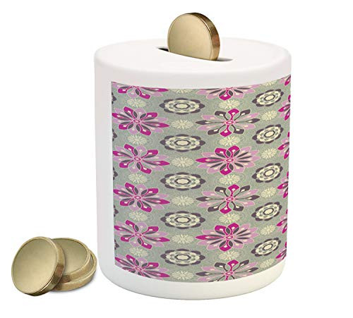 Ambesonne Floral Piggy Bank, Mandala Pattern Image of Flower Silhouettes in Pink Tones, Ceramic Coin Bank Money Box for Cash Saving, 3.6" X 3.2", Sage Green Magenta Ambesonne Floral Piggy Bank, Mandala Pattern Image of Flower Silhouettes in Pink Tones, Ceramic Coin Bank Money Box for Cash Saving, 3.6" X 3.2", Sage Green Magenta