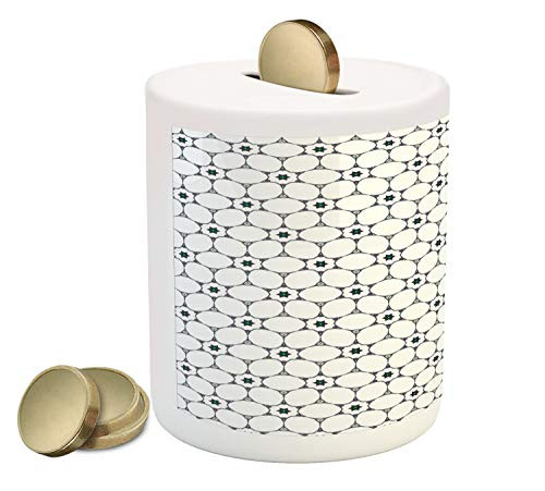 Ambesonne Abstract Piggy Bank, Repetitive Vintage Look Flowers Illustration Pattern on Plain Backdrop, Ceramic Coin Bank Money Box for Cash Saving, 3.6" X 3.2", White and Hunter Green Ambesonne Abstract Piggy Bank, Repetitive Vintage Look Flowers Illustration Pattern on Plain Backdrop, Ceramic Coin Bank Money Box for Cash Saving, 3.6" X 3.2", White and Hunter Green
