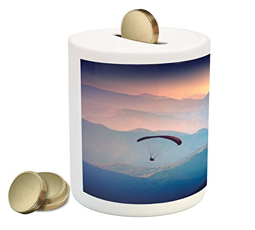 Ambesonne Sports Piggy Bank, Paraglide Flying Over Majestic Mountains Morning Valley Sunrise Sports Freedom Theme, Printed Ceramic Coin Bank Money Box for Cash Saving, Blue Pink Ambesonne Sports Piggy Bank, Paraglide Flying Over Majestic Mountains Morning Valley Sunrise Sports Freedom Theme, Printed Ceramic Coin Bank Money Box for Cash Saving, Blue Pink