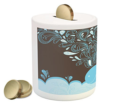 Ambesonne Whale Piggy Bank, Baloon Like Whale in The Ocean with Bubbles Cartoon Batik Tribal Style Image, Printed Ceramic Coin Bank Money Box for Cash Saving, Blue and Brown Ambesonne Whale Piggy Bank, Baloon Like Whale in The Ocean with Bubbles Cartoon Batik Tribal Style Image, Printed Ceramic Coin Bank Money Box for Cash Saving, Blue and Brown