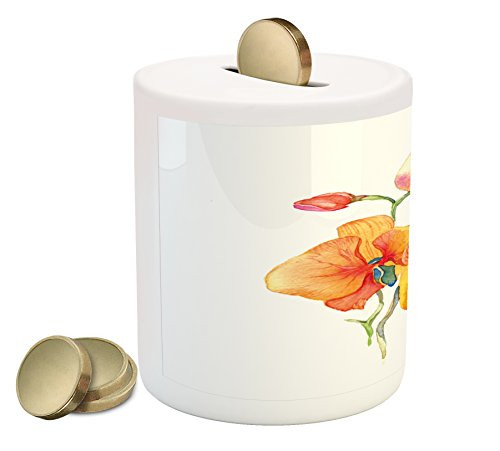 Ambesonne Floral Piggy Bank, Orchid Petals Wild Flower Exotic Fragrance Pure Florets Watercolor Tribal, Printed Ceramic Coin Bank Money Box for Cash Saving, Red Yellow Marigold Ambesonne Floral Piggy Bank, Orchid Petals Wild Flower Exotic Fragrance Pure Florets Watercolor Tribal, Printed Ceramic Coin Bank Money Box for Cash Saving, Red Yellow Marigold