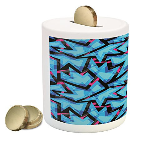 Ambesonne Abstract Piggy Bank, Trippy Neon in Contrast with Grunge Digital Effects Illustration, Printed Ceramic Coin Bank Money Box for Cash Saving, Sky Blue Black Pink Ambesonne Abstract Piggy Bank, Trippy Neon in Contrast with Grunge Digital Effects Illustration, Printed Ceramic Coin Bank Money Box for Cash Saving, Sky Blue Black Pink