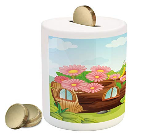 Ambesonne Tree Piggy Bank, Friendly Smiling Worms in Wooden Tree House Animal Image, Printed Ceramic Coin Bank Money Box for Cash Saving, Apple Green Chocolate and Sky Blue Ambesonne Tree Piggy Bank, Friendly Smiling Worms in Wooden Tree House Animal Image, Printed Ceramic Coin Bank Money Box for Cash Saving, Apple Green Chocolate and Sky Blue