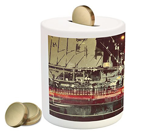 Ambesonne Modern Piggy Bank, Urban City Streets at Gloomy Night with People Downtown Dramatic Illustration, Printed Ceramic Coin Bank Money Box for Cash Saving, Red Blue Grey Ambesonne Modern Piggy Bank, Urban City Streets at Gloomy Night with People Downtown Dramatic Illustration, Printed Ceramic Coin Bank Money Box for Cash Saving, Red Blue Grey