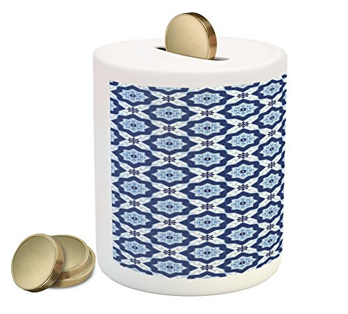 Ambesonne Indigo Piggy Bank, Oriental Moroccan Tiles Like Image Floral Details, Printed Ceramic Coin Bank Money Box for Cash Saving, Dark Blue Turquoise and White Ambesonne Indigo Piggy Bank, Oriental Moroccan Tiles Like Image Floral Details, Printed Ceramic Coin Bank Money Box for Cash Saving, Dark Blue Turquoise and White