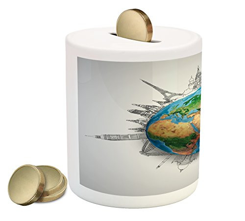 Ambesonne Earth Piggy Bank, Globe of Planet Earth Realistic Continents Geography Theme Pencil Sketch, Printed Ceramic Coin Bank Money Box for Cash Saving, Blue Green Pale Brown Ambesonne Earth Piggy Bank, Globe of Planet Earth Realistic Continents Geography Theme Pencil Sketch, Printed Ceramic Coin Bank Money Box for Cash Saving, Blue Green Pale Brown